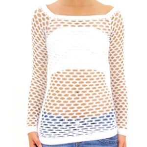 COPY - Fishnet Long Sleeve Shirt Dancing Blouse Top White